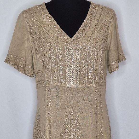 Coldwater Creek Beige Detailed Tonal Embroidered Short Sleeve Dress - Size S - Picture 5 of 12